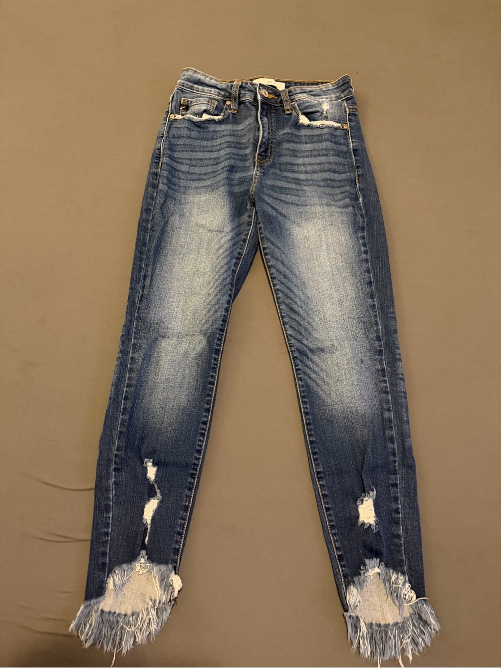 KanCan Distressed Blue Fringe Hem Women’s Jeans